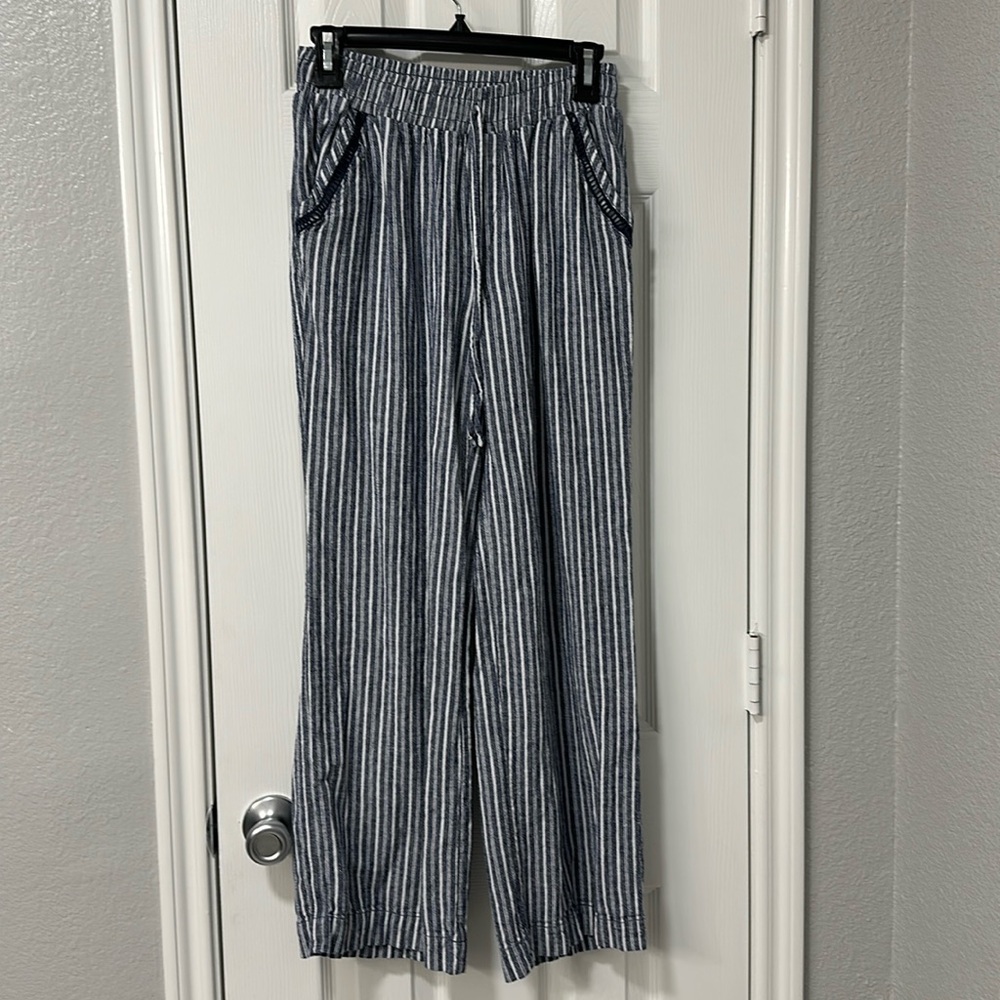 Blue &white striped linen blend pants